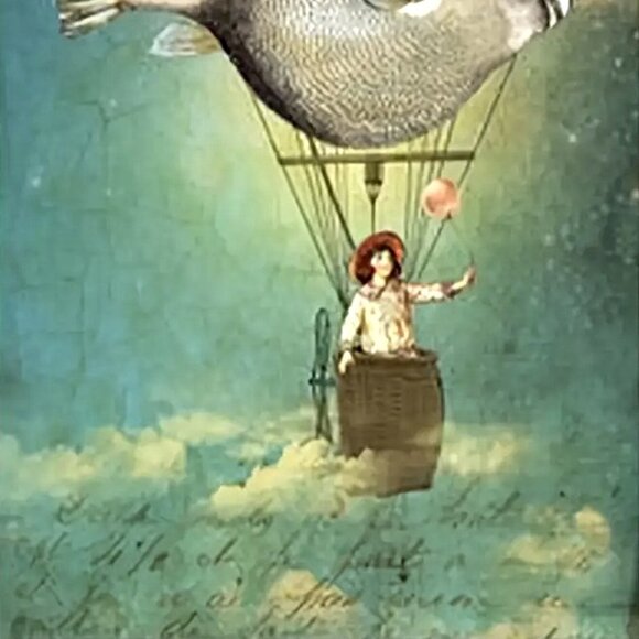 12x16 Fantasy Surrealism Flying Fish Hot Air Balloon Unframed Canvas Art Print - Picture 3 of 3